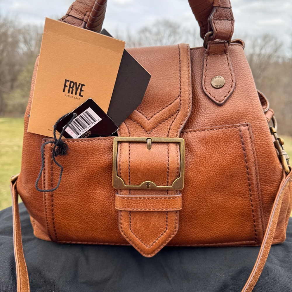 FRYE AND CO. Tan Leather Top-Handle Shoulder Bag with Buckle - Picture 2 of 11